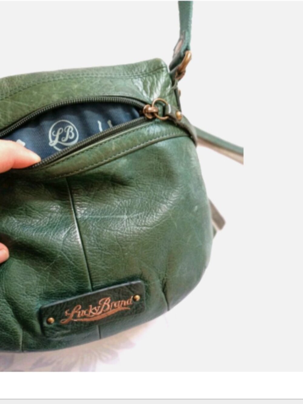 Lucky Brand Genuine Leather Embroidery Shoulder Bag Multiple Compartments Green - Picture 5 of 16